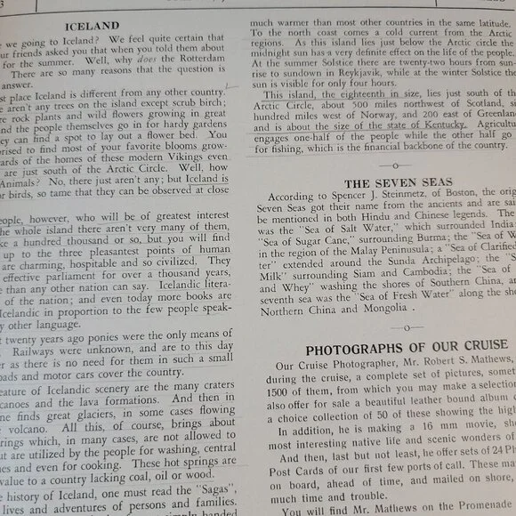 1938 T.S.S. Rotterdam North Cape Russia Cuise Itenerary Ship's Program Journal